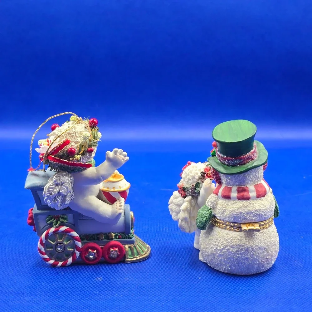 Dreamsicles Angel Express 2004 Ornament & Jolly Snowman Hinged Trinket Box Set